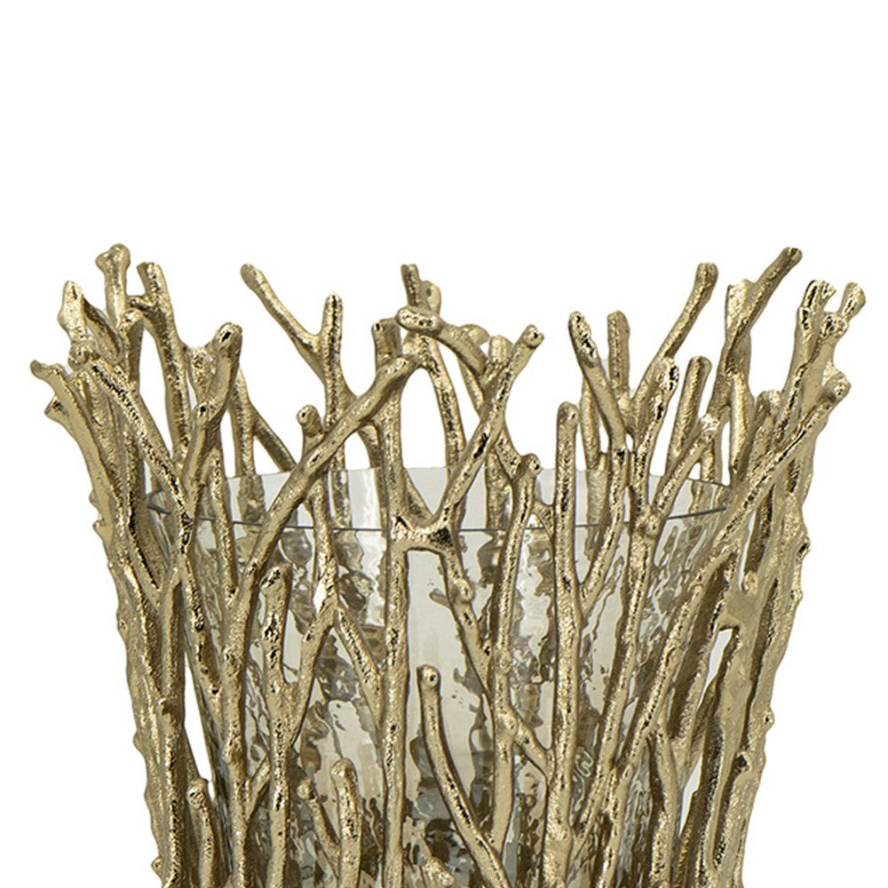 Mandy Mabrey Candle Holder | Branch Details | Gold Metal | Black Glass 13"