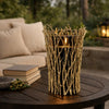Mandy Mabrey Candle Holder | Branch Details | Gold Metal | Black Glass 13"