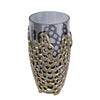Brian Decorative Vase w Gold Metal Sculpted Lid | Black Glass 15"