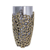 Brian Decorative Vase w Gold Metal Sculpted Lid | Black Glass 15"