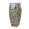 Brian Decorative Vase w Gold Metal Sculpted Lid | Black Glass 15"