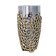 Brian Decorative Vase w Gold Metal Sculpted Lid | Black Glass 15"