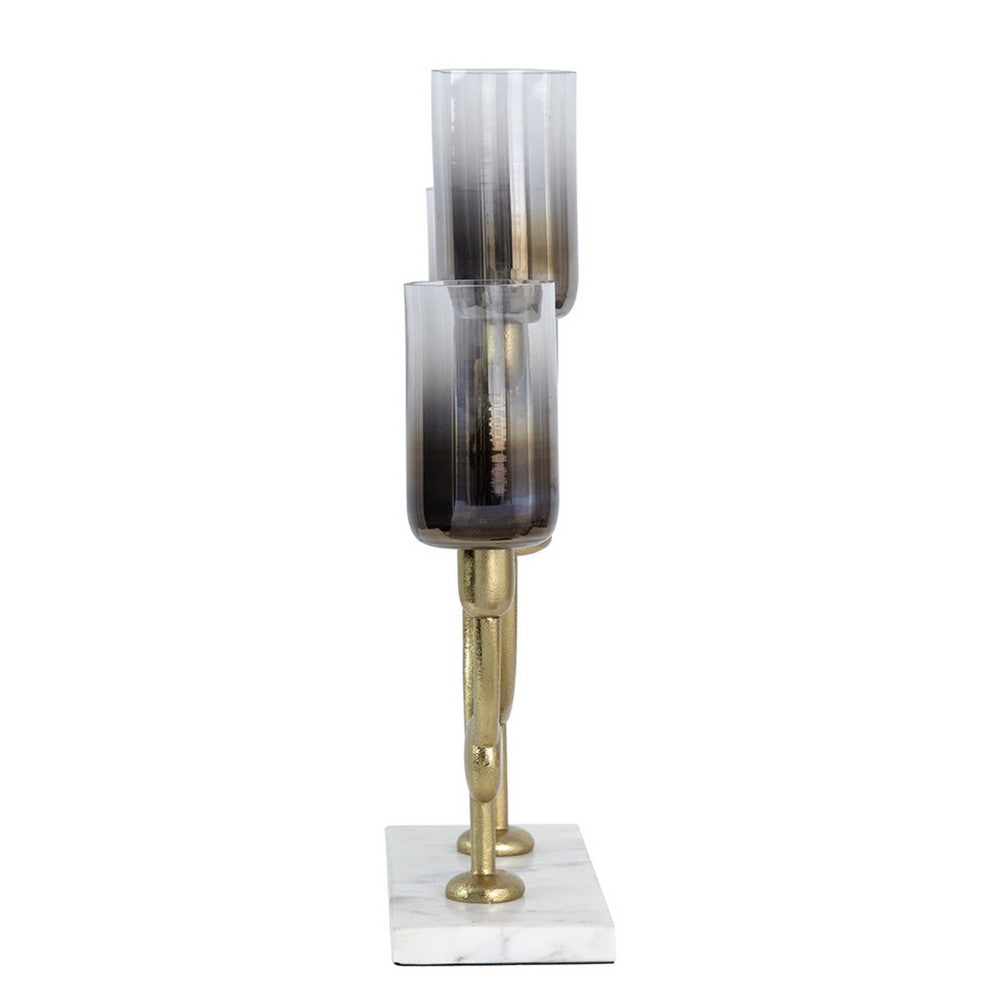 Vinie Candle Holder | Vintage 3 Arm Design | Gold Finish | Black Glass 17"