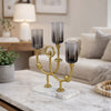 Vinie Candle Holder | Vintage 3 Arm Design | Gold Finish | Black Glass 17"