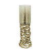 Ashly Candle Holder | Swirled Branch Accent | Gold Finish | Brown Glass 15"