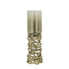 Ashly Candle Holder | Swirled Branch Accent | Gold Finish | Brown Glass 15"