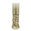 Ashly Candle Holder | Swirled Branch Accent | Gold Finish | Brown Glass 15"