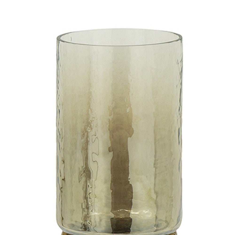 Ashly Candle Holder | Swirled Branch Accent | Gold Finish | Brown Glass 15"