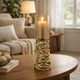 Ashly Candle Holder | Swirled Branch Accent | Gold Finish | Brown Glass 15"