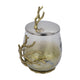 Akra Large Mabrey Jar | Gold Branch-Like Lid | Brown Hammered Glass 11"