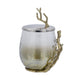 Akra Large Mabrey Jar | Gold Branch-Like Lid | Brown Hammered Glass 11"
