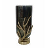Jenise Small Vase w Gold Aluminum Leaf Accent | Silver-Black Glass 14"