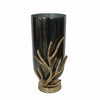 Jenise Small Vase w Gold Aluminum Leaf Accent | Silver-Black Glass 14"