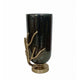 Jenise Small Vase w Gold Aluminum Leaf Accent | Silver-Black Glass 14"