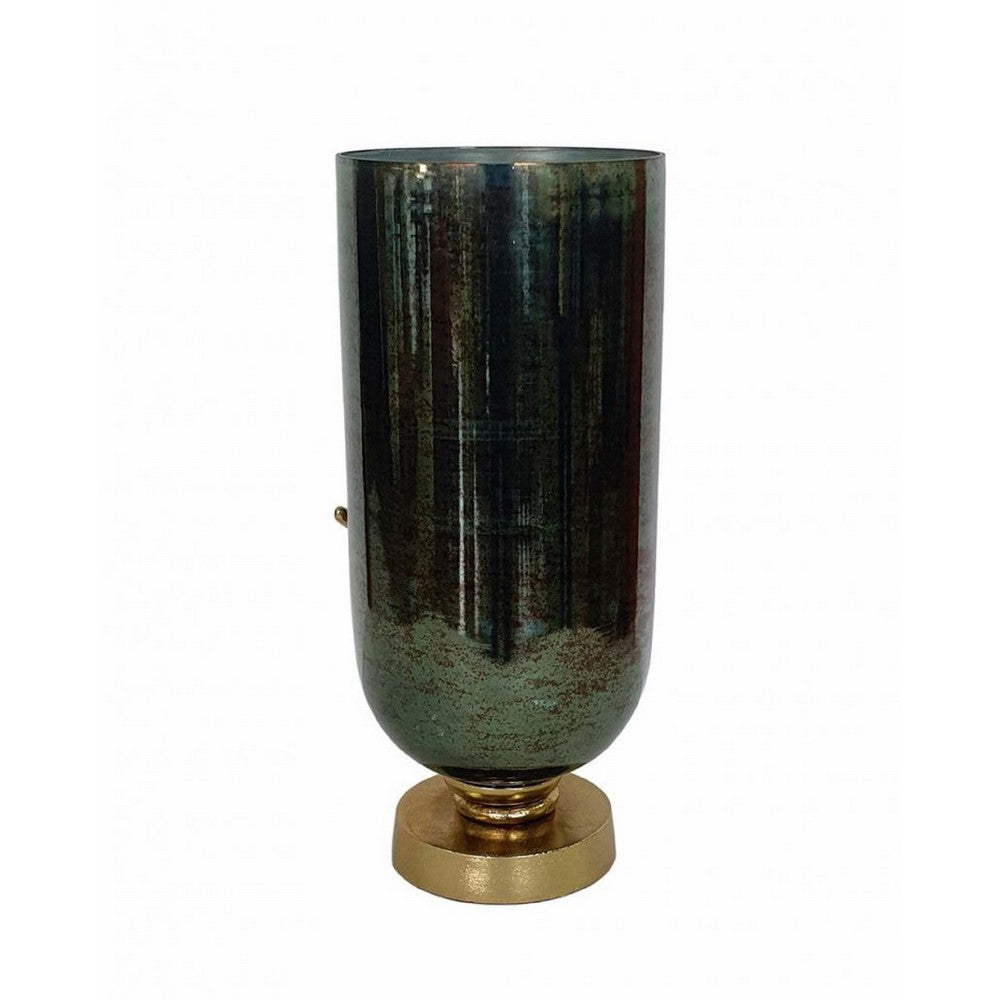 Jenise Small Vase w Gold Aluminum Leaf Accent | Silver-Black Glass 14"