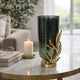 Jenise Small Vase w Gold Aluminum Leaf Accent | Silver-Black Glass 14"