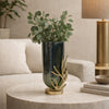 Jenise Small Vase w Gold Aluminum Leaf Accent | Silver-Black Glass 14"