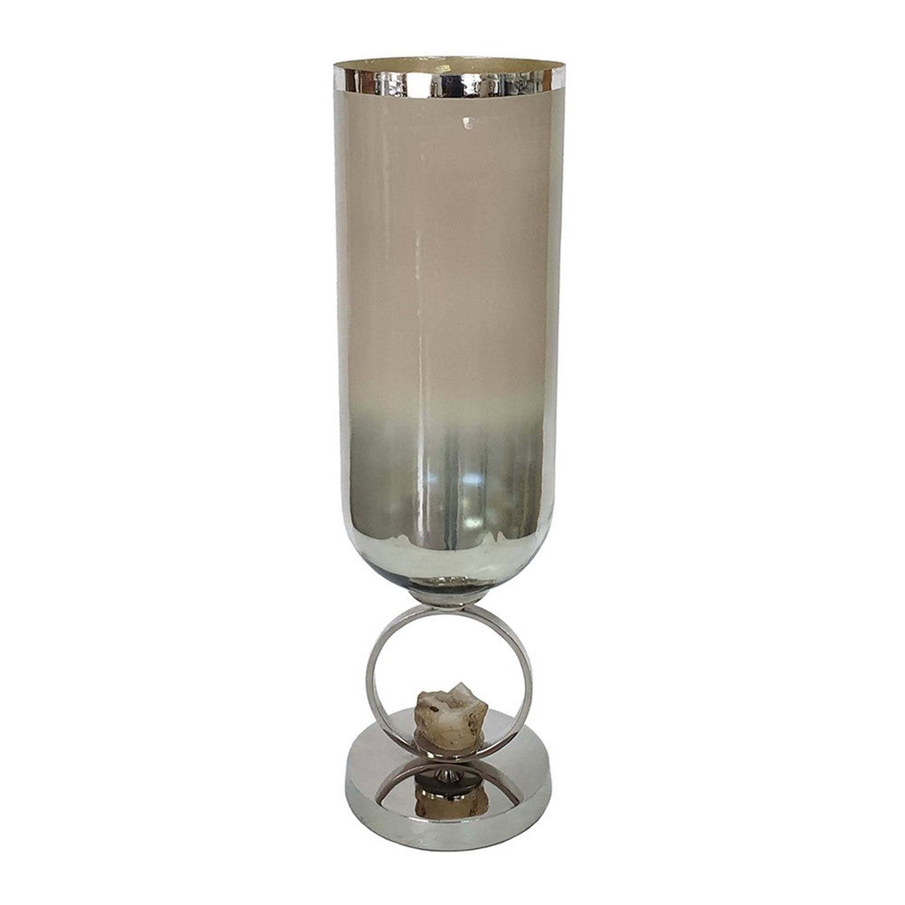 Cleo Large Vase | Metal Accent | Rustic Vintage Silver-Cream Glass 22"