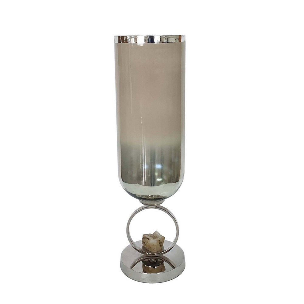 Cleo Large Vase | Metal Accent | Rustic Vintage Silver-Cream Glass 22"