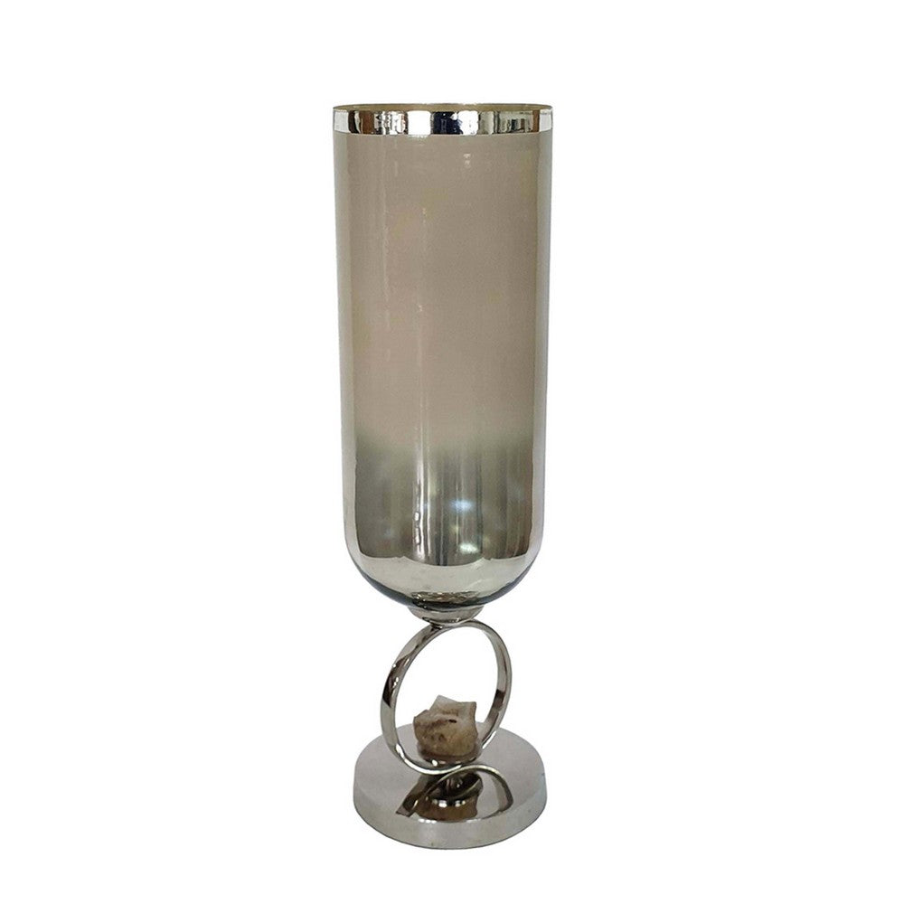 Cleo Large Vase | Metal Accent | Rustic Vintage Silver-Cream Glass 22"