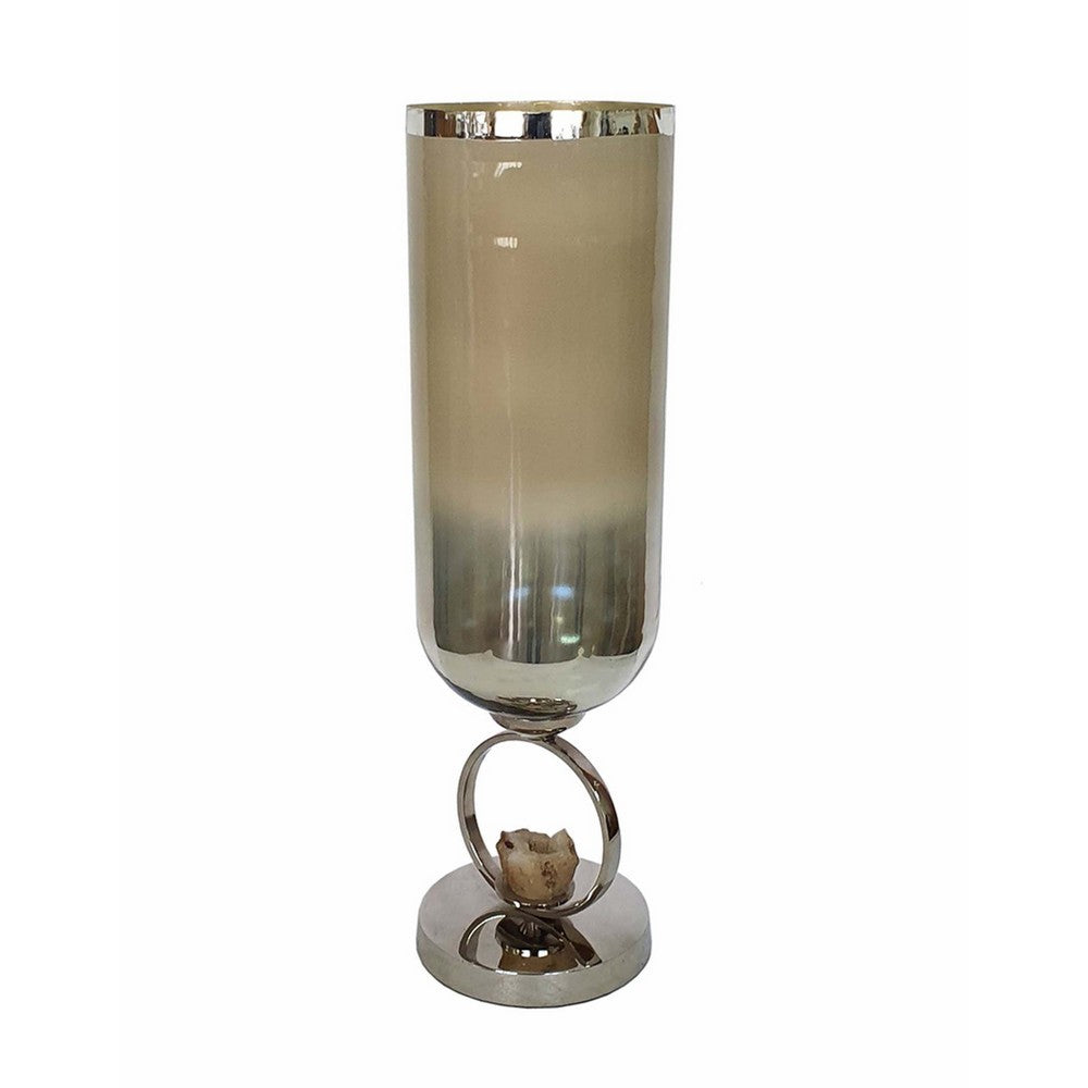 Cleo Large Vase | Metal Accent | Rustic Vintage Silver-Cream Glass 22"