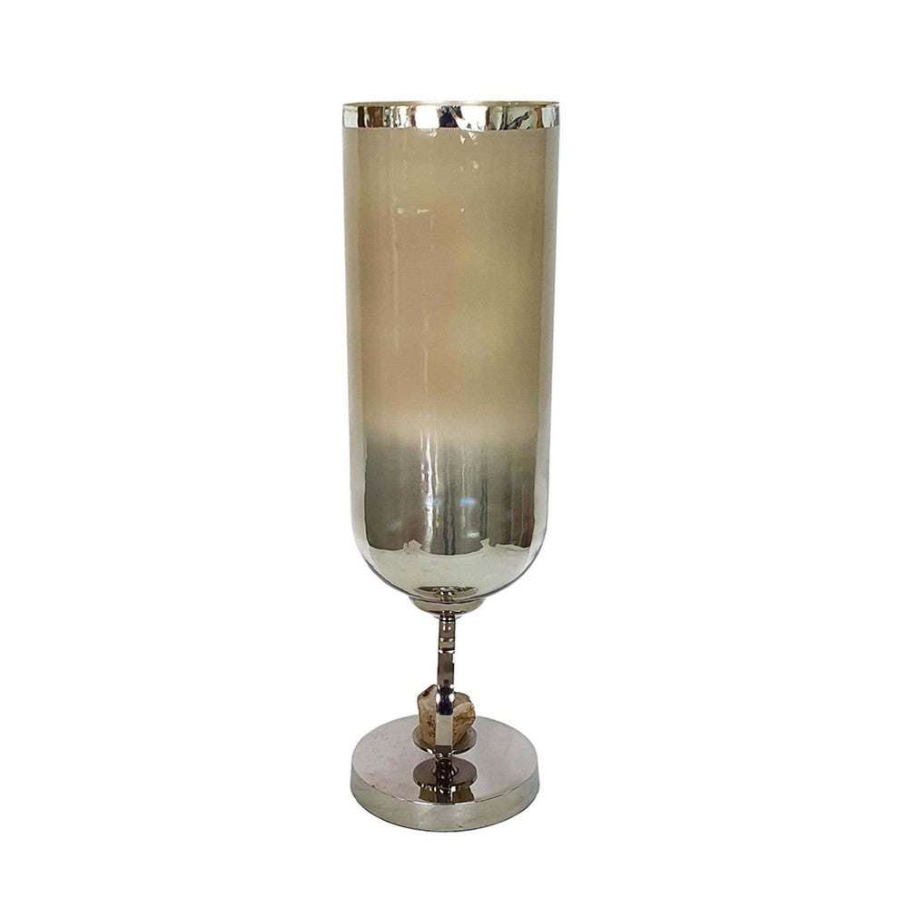 Cleo Large Vase | Metal Accent | Rustic Vintage Silver-Cream Glass 22"