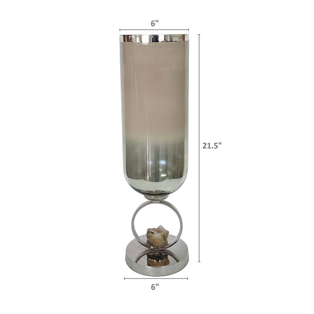 Cleo Large Vase | Metal Accent | Rustic Vintage Silver-Cream Glass 22"