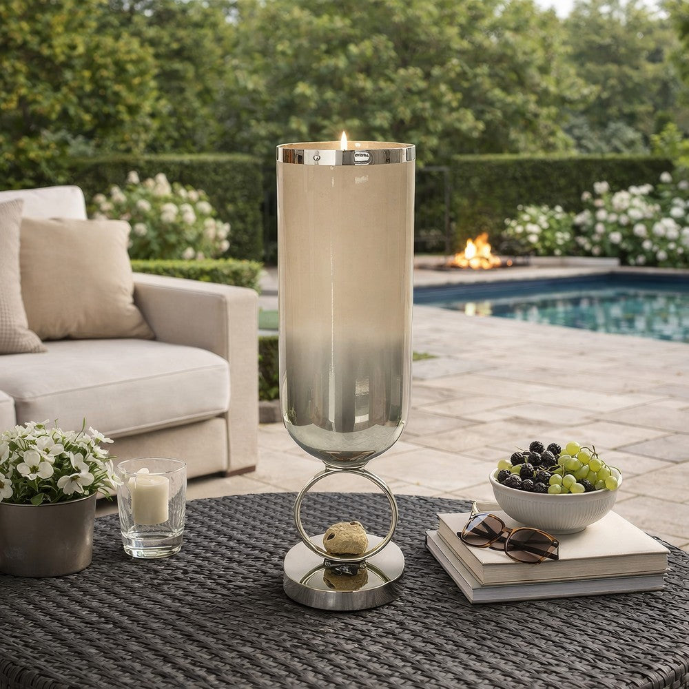 Cleo Large Vase | Metal Accent | Rustic Vintage Silver-Cream Glass 22"