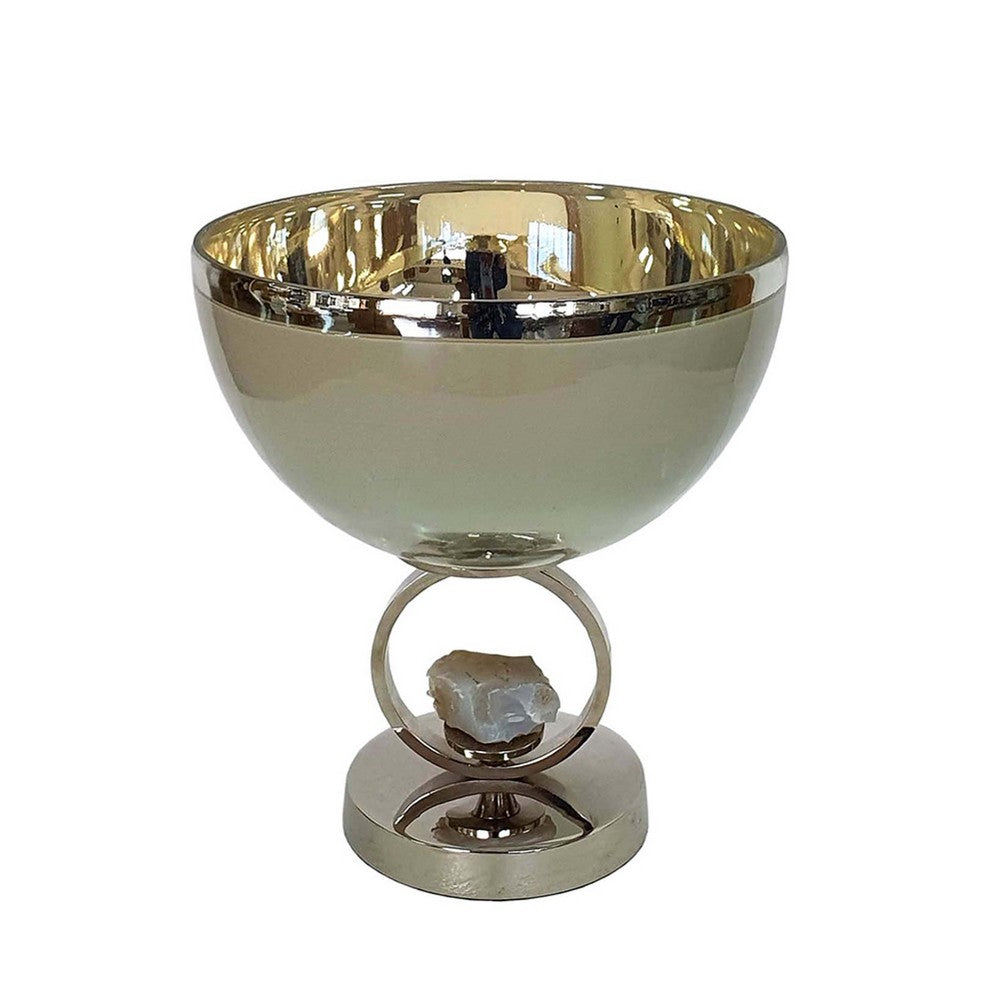 Chery Decorative Bowl | Open Ring Design | Silver Finish | Cream Glass 10"