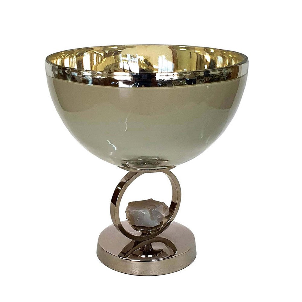 Chery Decorative Bowl | Open Ring Design | Silver Finish | Cream Glass 10"