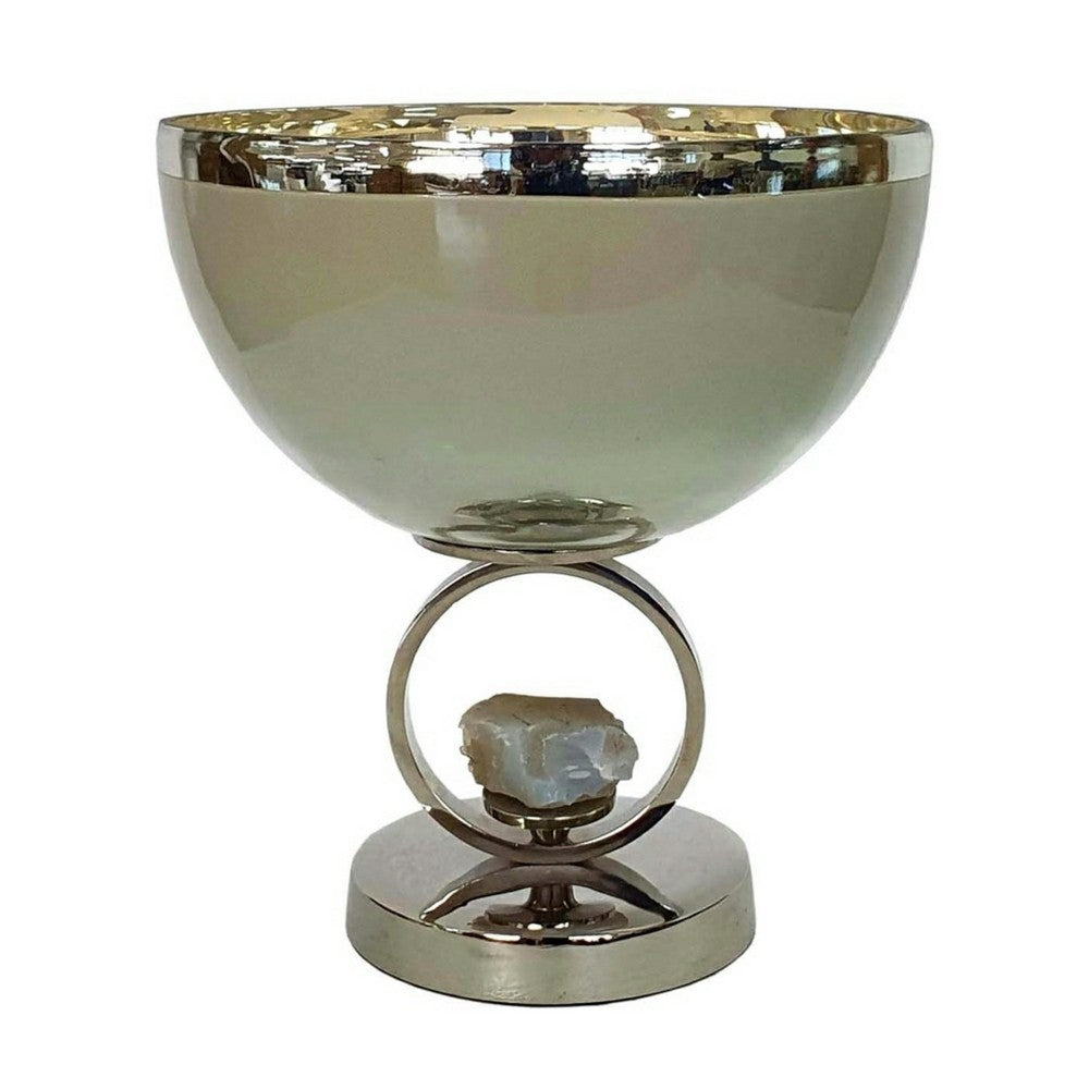 Chery Decorative Bowl | Open Ring Design | Silver Finish | Cream Glass 10"