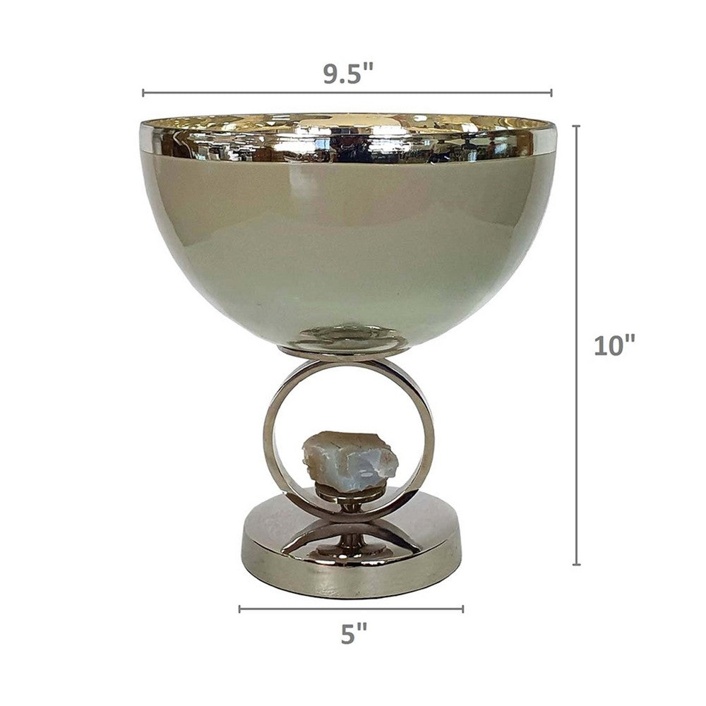 Chery Decorative Bowl | Open Ring Design | Silver Finish | Cream Glass 10"