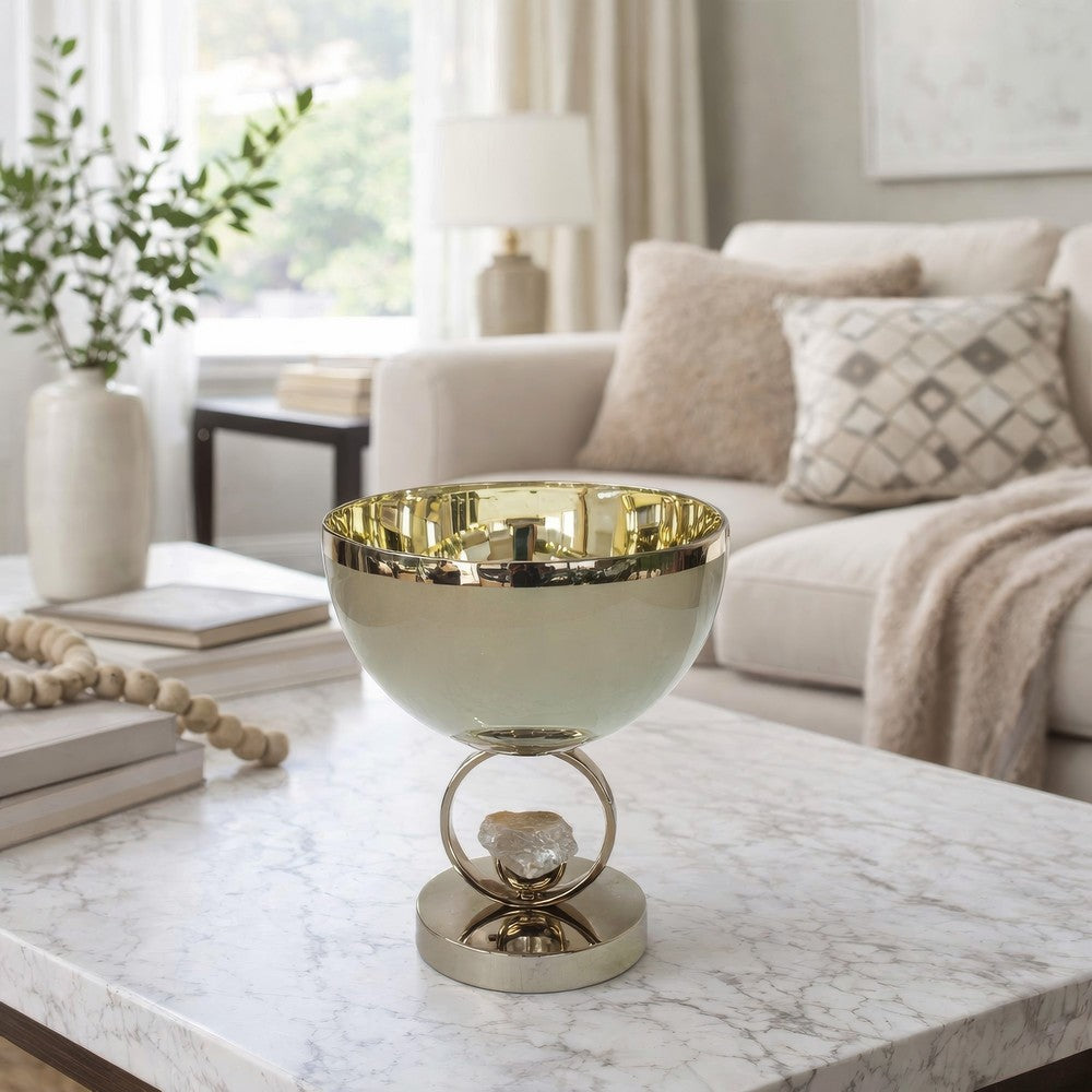 Chery Decorative Bowl | Open Ring Design | Silver Finish | Cream Glass 10"