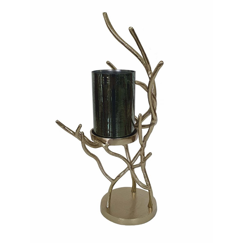 Minie Candle Holder | Twisted Branch Base | Gold Finish | Black Glass 18"