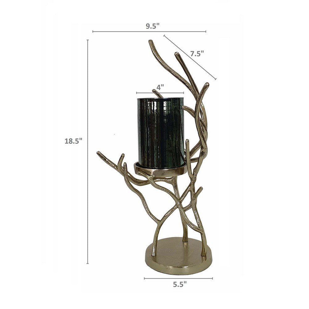 Minie Candle Holder | Twisted Branch Base | Gold Finish | Black Glass 18"