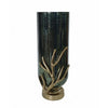 Jenise Large Vase w Gold Aluminum Leaf Accent | Silver-Black Glass 17"