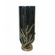 Jenise Large Vase w Gold Aluminum Leaf Accent | Silver-Black Glass 17"