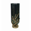 Jenise Large Vase w Gold Aluminum Leaf Accent | Silver-Black Glass 17"
