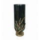 Jenise Large Vase w Gold Aluminum Leaf Accent | Silver-Black Glass 17"