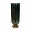 Jenise Large Vase w Gold Aluminum Leaf Accent | Silver-Black Glass 17"