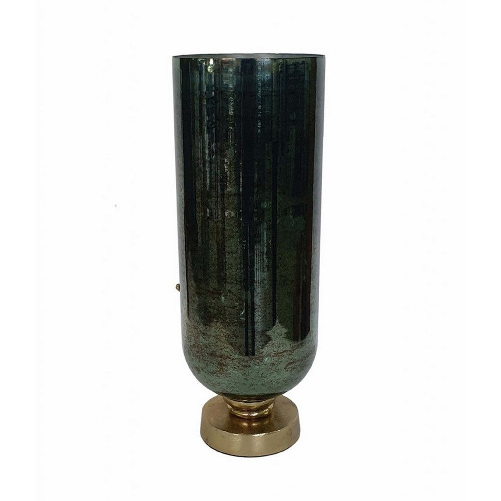 Jenise Large Vase w Gold Aluminum Leaf Accent | Silver-Black Glass 17"