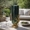 Jenise Large Vase w Gold Aluminum Leaf Accent | Silver-Black Glass 17"