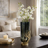 Jenise Large Vase w Gold Aluminum Leaf Accent | Silver-Black Glass 17"