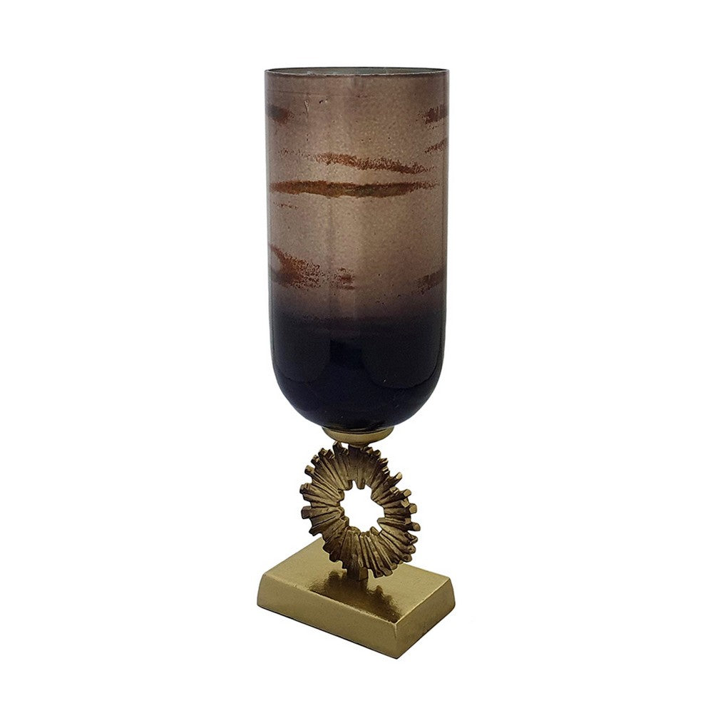 Ginny Vase | Sculpted Vintage Gold Ring Accent | Gold-Gray Glass | 19"