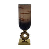 Ginny Vase | Sculpted Vintage Gold Ring Accent | Gold-Gray Glass | 19"