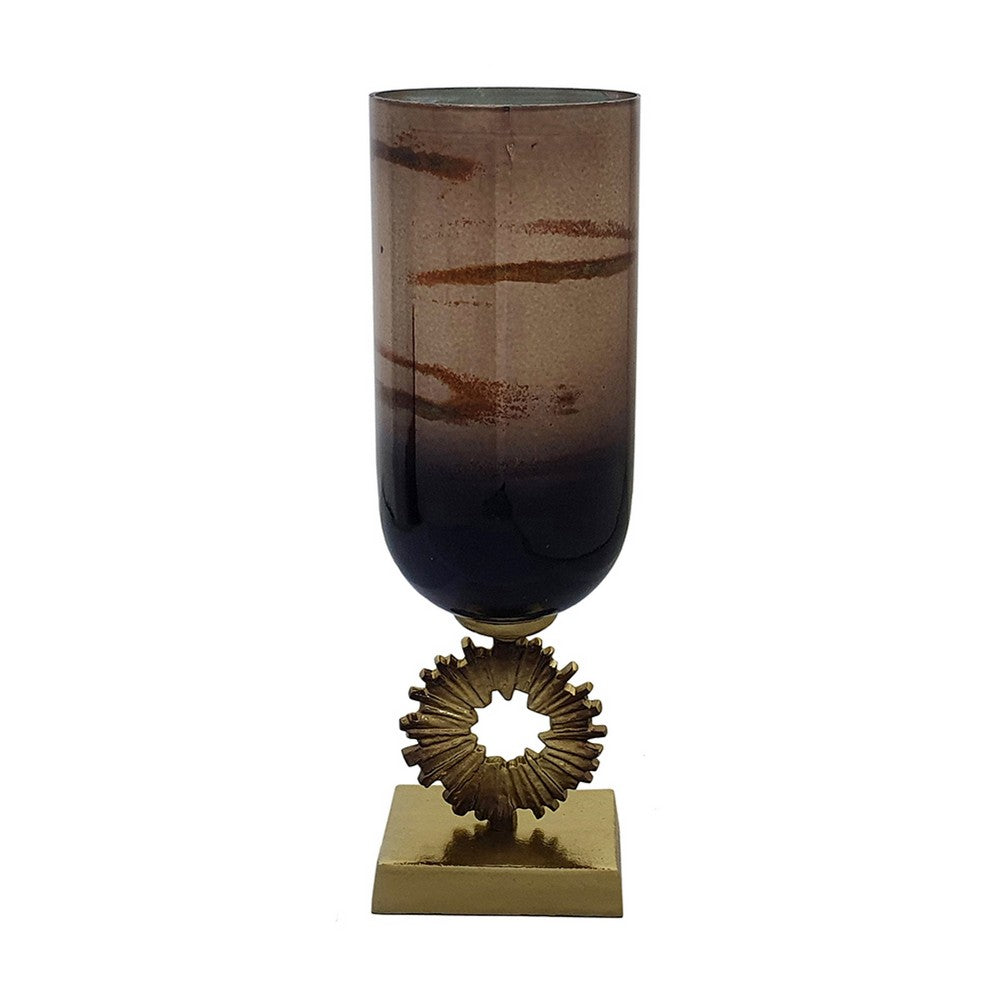 Ginny Vase | Sculpted Vintage Gold Ring Accent | Gold-Gray Glass | 19"