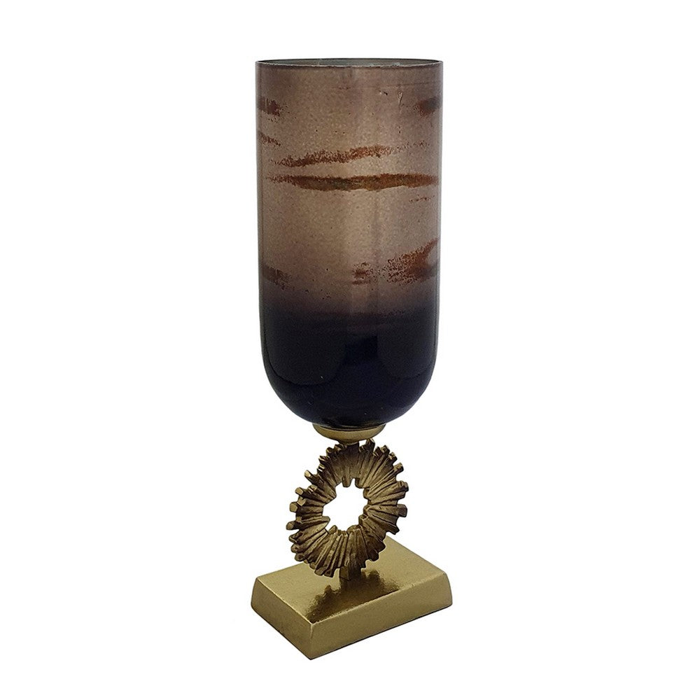 Ginny Vase | Sculpted Vintage Gold Ring Accent | Gold-Gray Glass | 19"