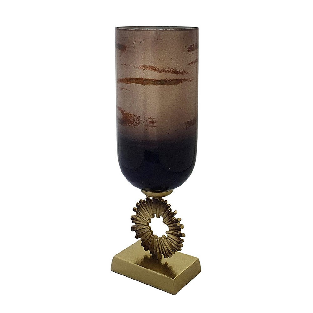 Ginny Vase | Sculpted Vintage Gold Ring Accent | Gold-Gray Glass | 19"