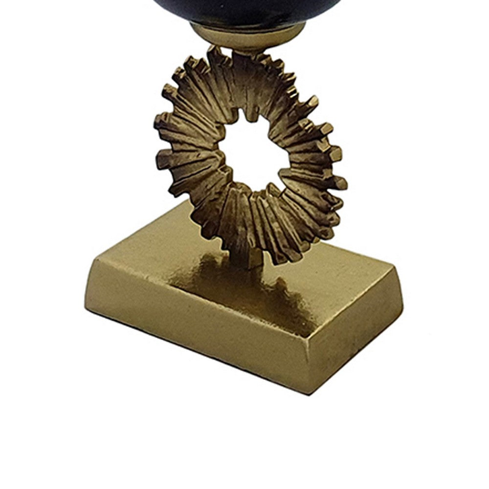 Ginny Vase | Sculpted Vintage Gold Ring Accent | Gold-Gray Glass | 19"