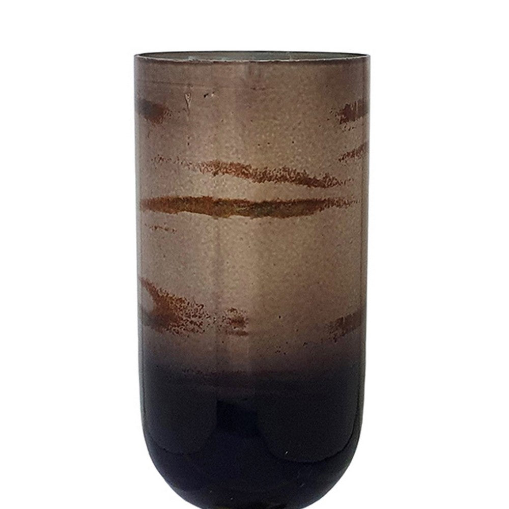 Ginny Vase | Sculpted Vintage Gold Ring Accent | Gold-Gray Glass | 19"